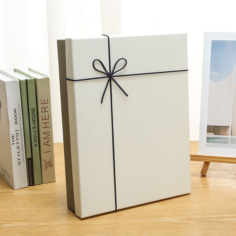 Simplicity Recycled Lid and Bottom Rigid Packaging Box with Bow Art Paper Embossing & UV Coating Elegant Gift Packing
