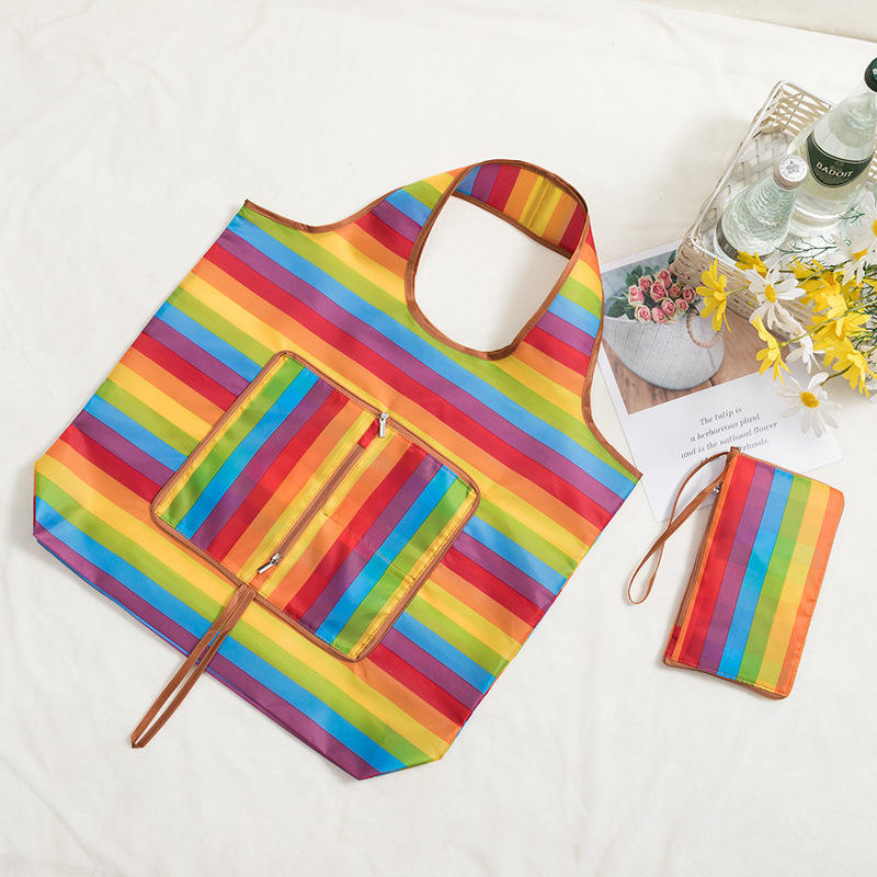Zipper Pocket Custom Logo Supermarket Foldable Portable Polyester Eco Friendly Reusable Shopping Bags